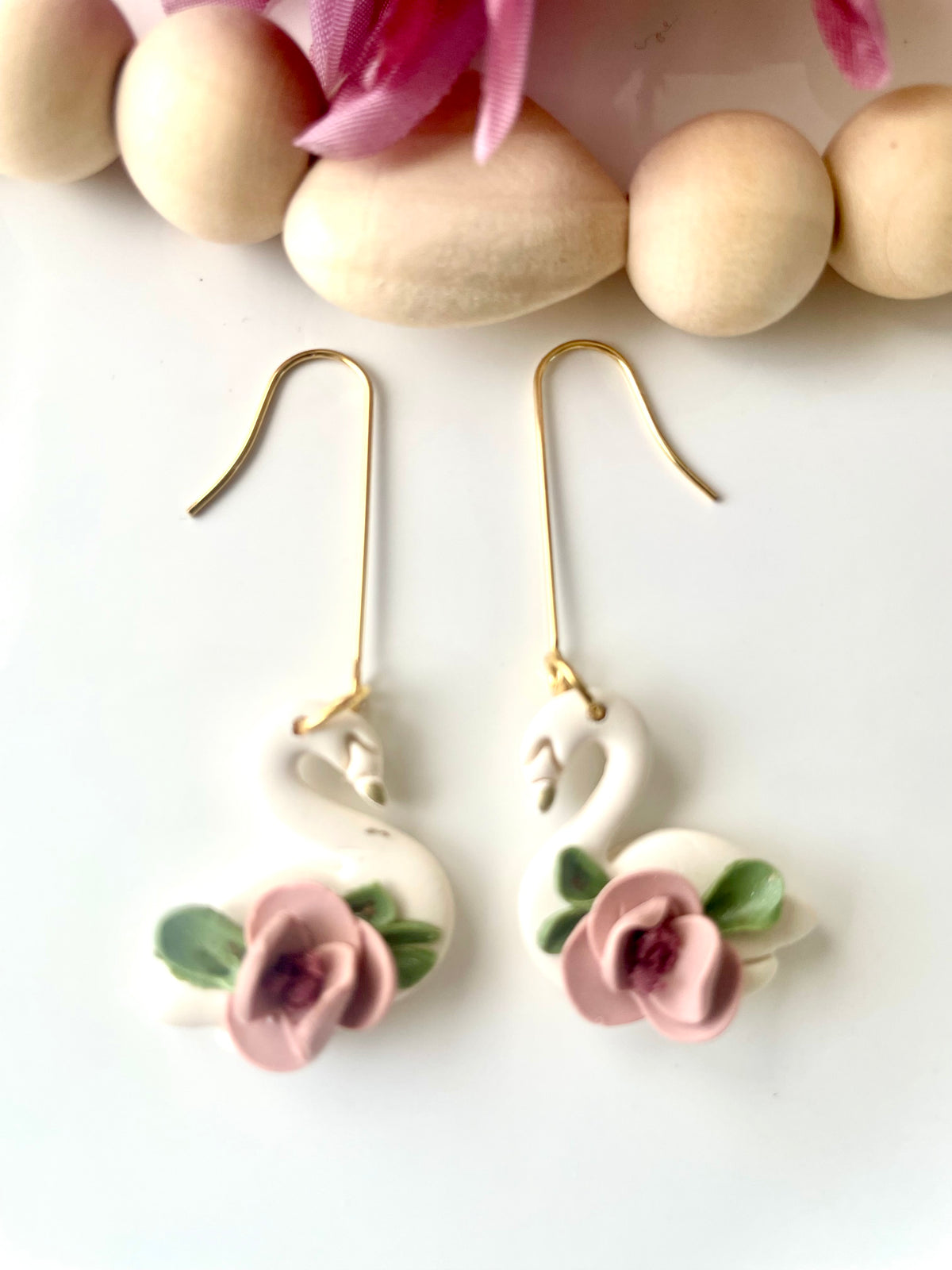 Swan Dangle Earrings | Polymer Clay Handmade Earrings