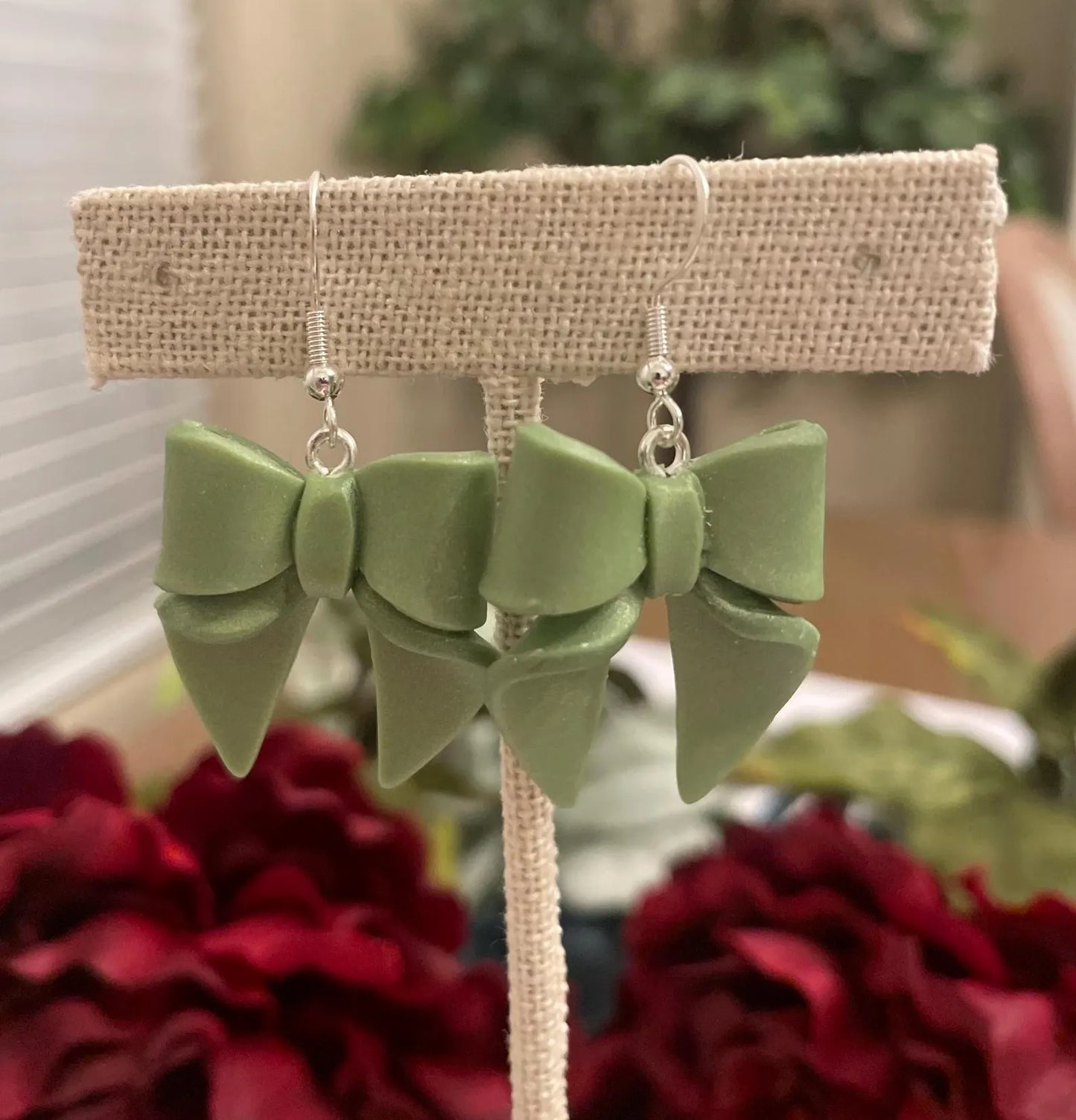 Bow Dangle Earrings | Handmade Polymer Clay, Stainless Steel