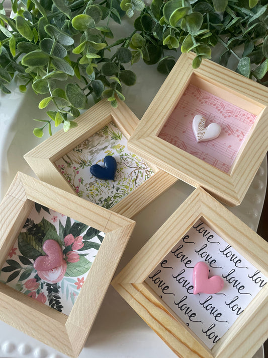Handmade Mini Wooden Clay Heart Shadow Box Frames | Romantic Home Decor & Gift Idea