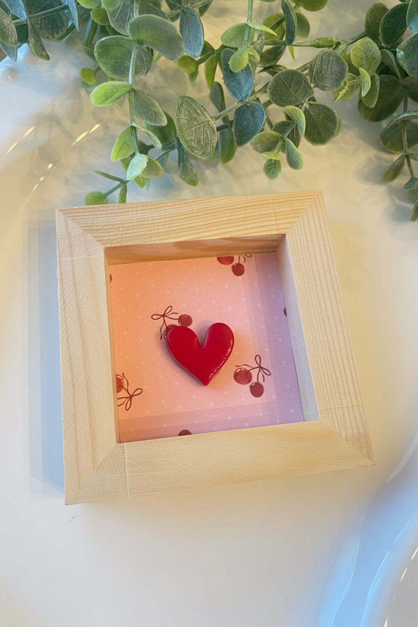 Handmade Mini Wooden Clay Heart Shadow Box Frames | Romantic Home Decor & Gift Idea