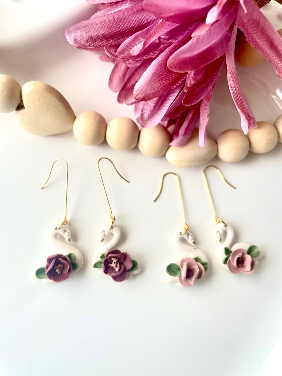 Swan Dangle Earrings | Polymer Clay Handmade Earrings