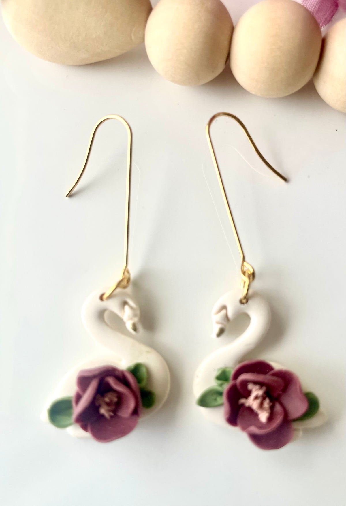 Swan Dangle Earrings | Polymer Clay Handmade Earrings