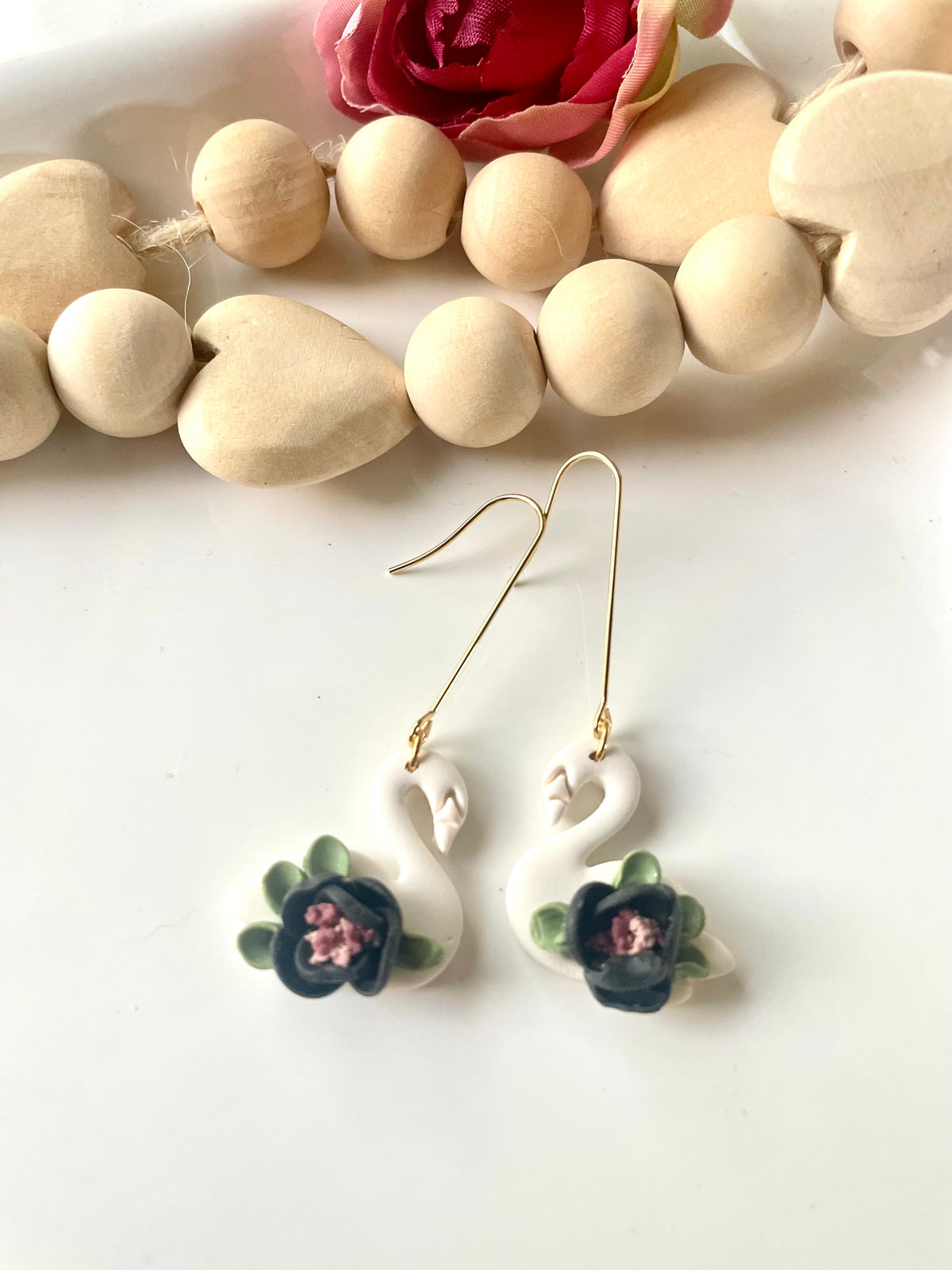 Swan Dangle Earrings | Polymer Clay Handmade Earrings