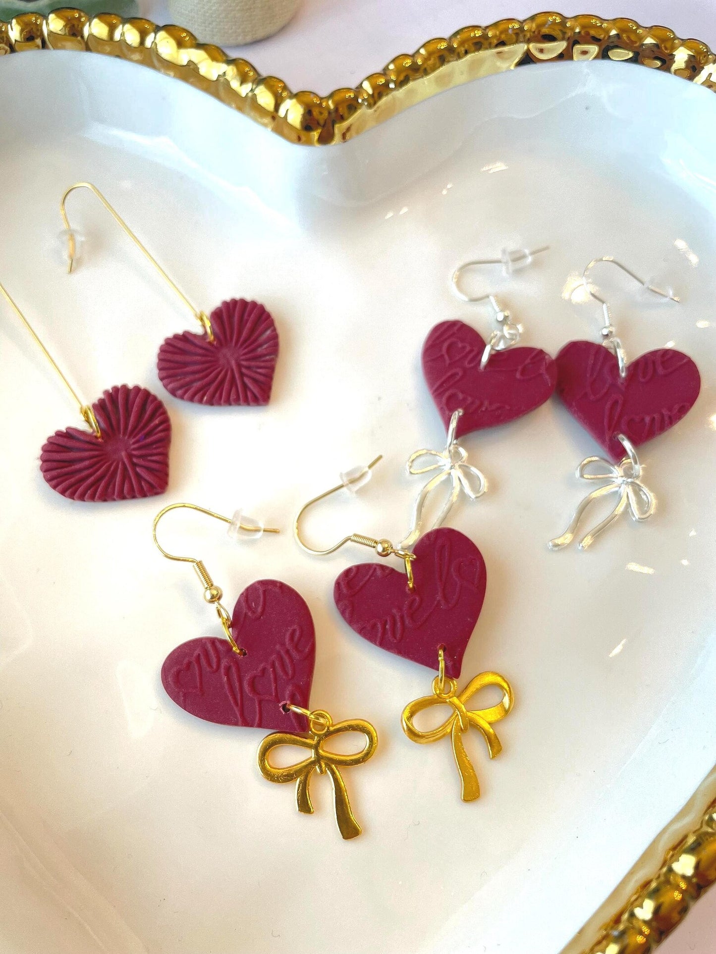 Burgundy Floral Polymer Clay Earrings | Lightweight Dangle, Nickel-Free