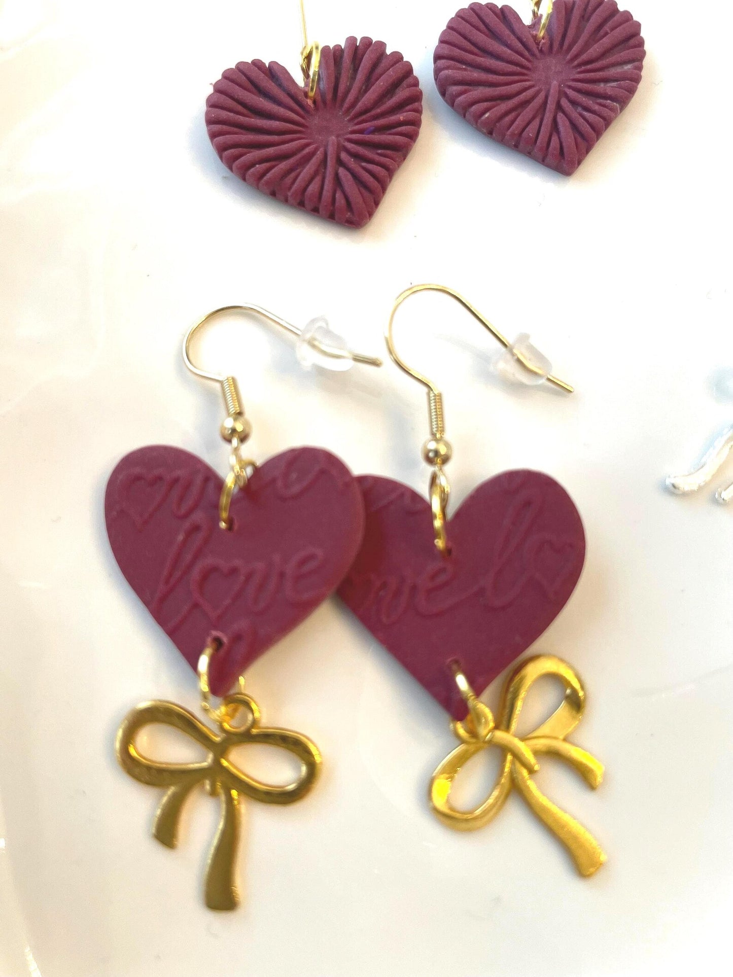 Burgundy Floral Polymer Clay Earrings | Lightweight Dangle, Nickel-Free