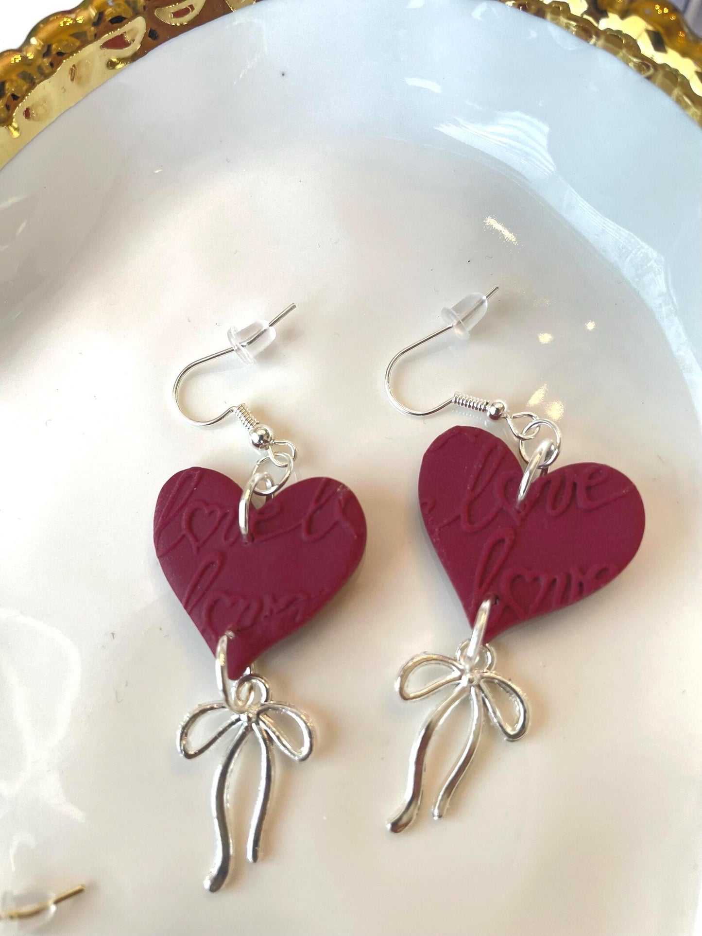 Burgundy Floral Polymer Clay Earrings | Lightweight Dangle, Nickel-Free