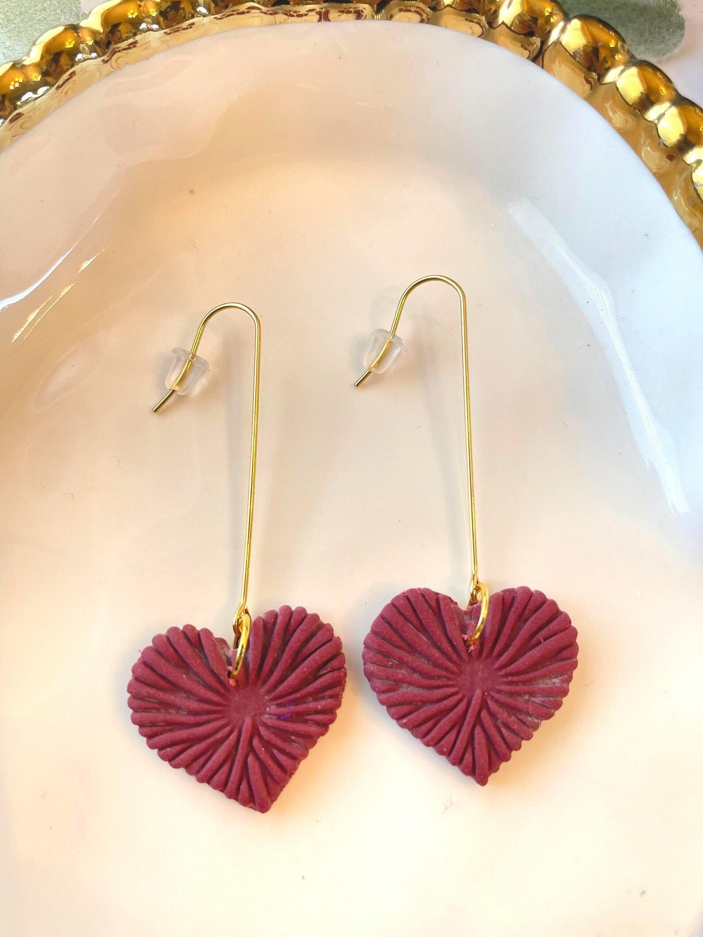 Burgundy Floral Polymer Clay Earrings | Lightweight Dangle, Nickel-Free