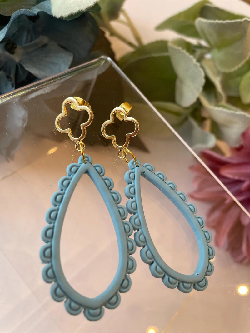 Scallop Teardrop Dangle Earrings | Polymer Clay Handmade Earrings