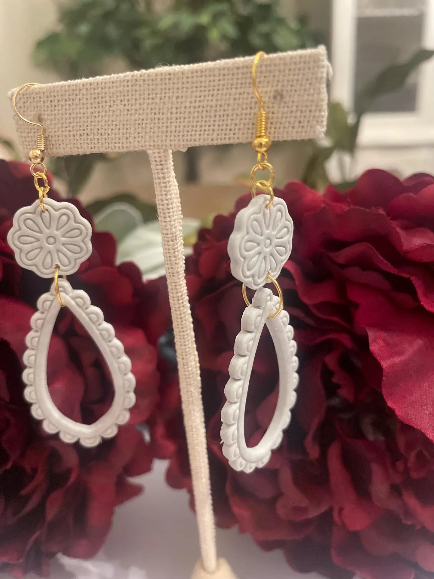 Scallop Teardrop Dangle Earrings | Polymer Clay Handmade Earrings