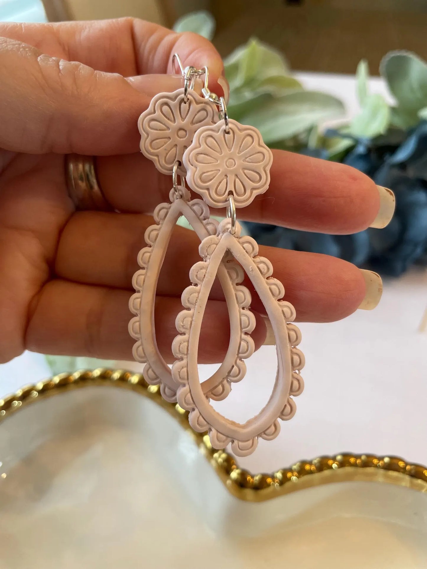Scallop Teardrop Dangle Earrings | Polymer Clay Handmade Earrings