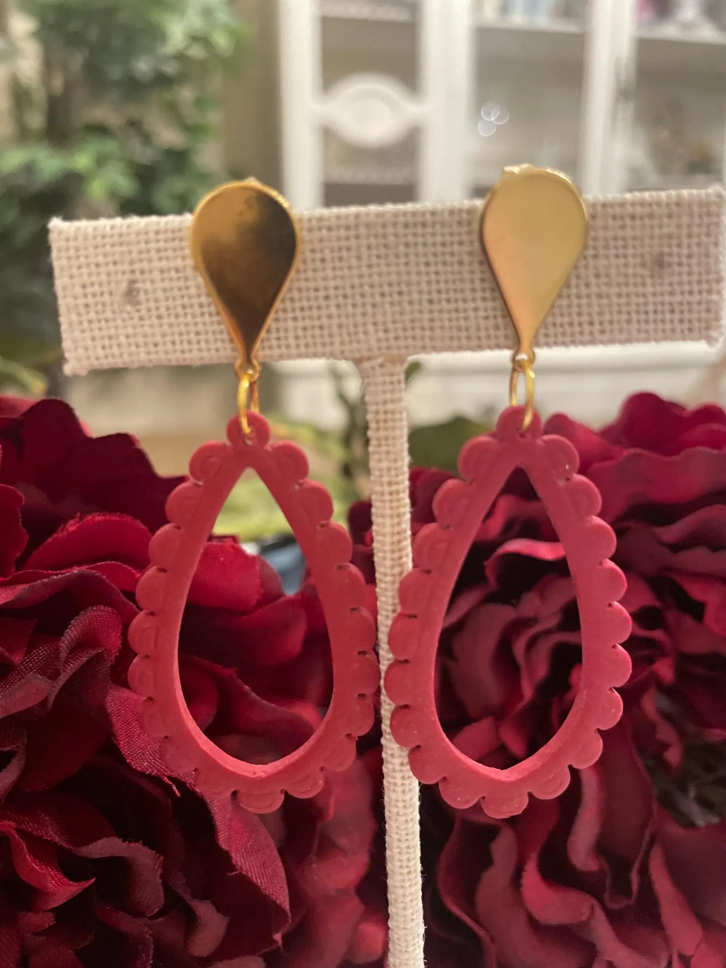 Scallop Teardrop Dangle Earrings | Polymer Clay Handmade Earrings