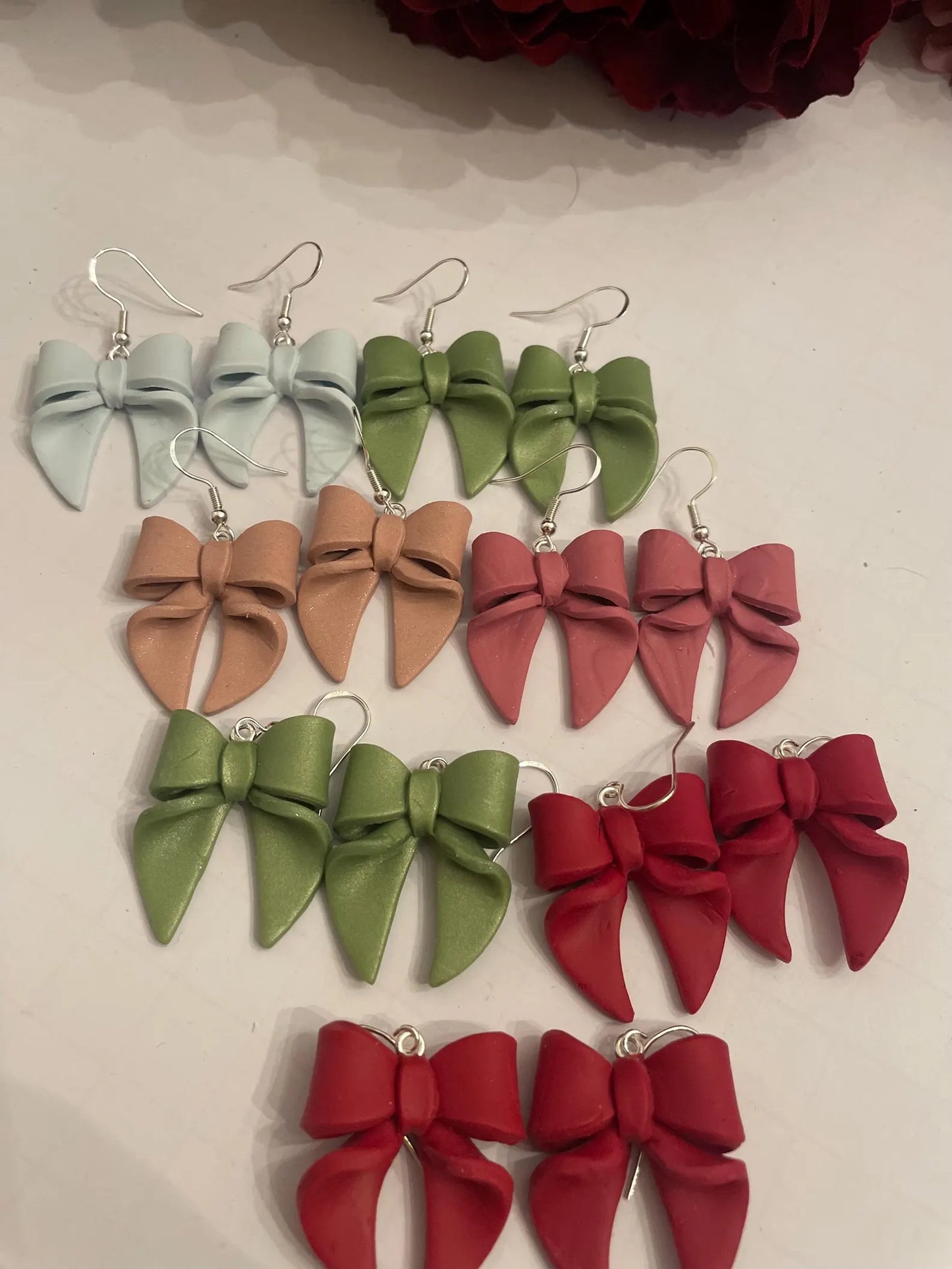 Bow Dangle Earrings | Handmade Polymer Clay, Stainless Steel