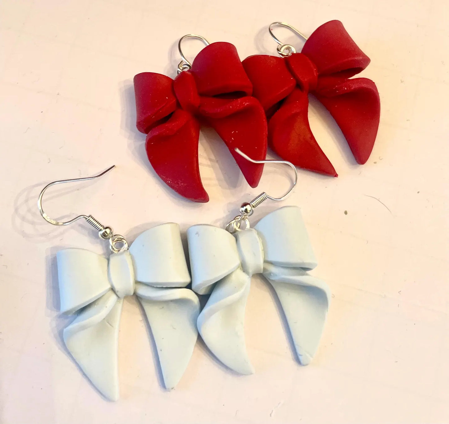Bow Dangle Earrings | Handmade Polymer Clay, Stainless Steel