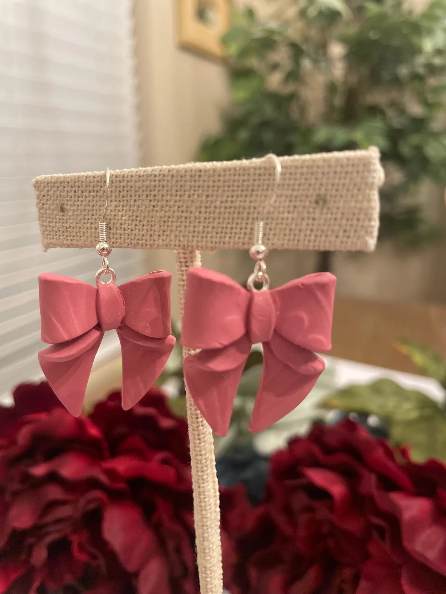 Bow Dangle Earrings | Handmade Polymer Clay, Stainless Steel