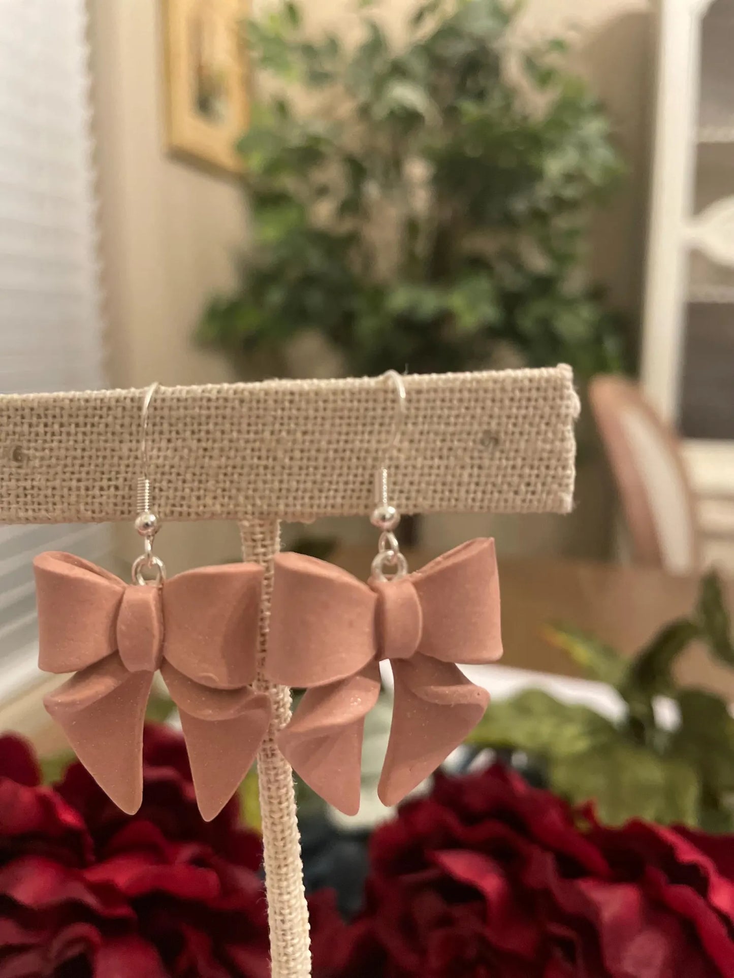Bow Dangle Earrings | Handmade Polymer Clay, Stainless Steel