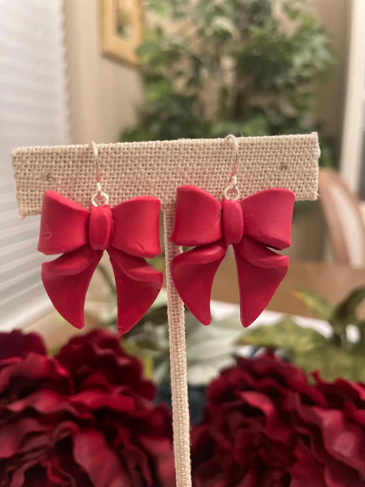 Bow Dangle Earrings | Handmade Polymer Clay, Stainless Steel