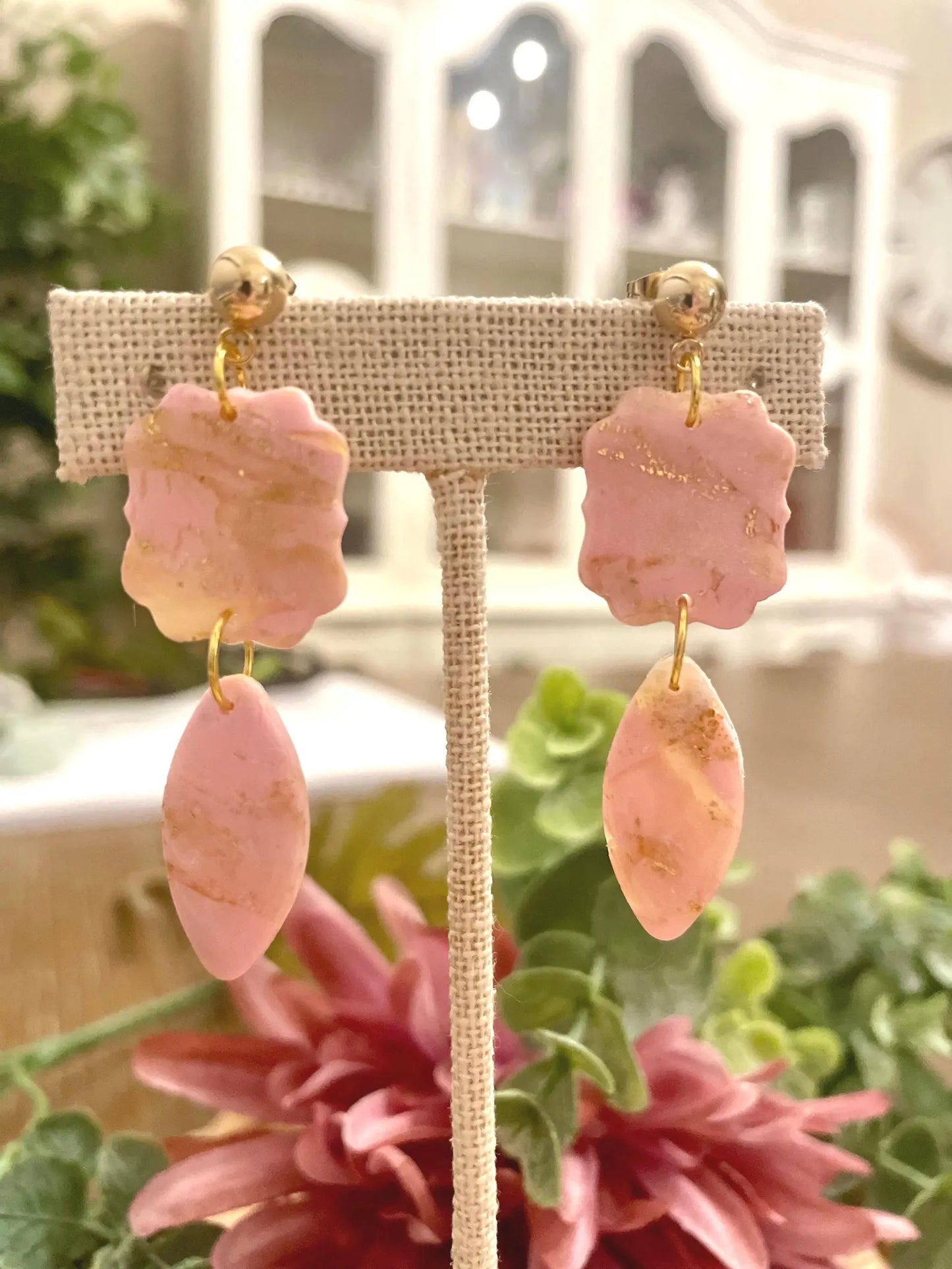 Pink Faux Stone | Handmade Polymer Clay Earrings