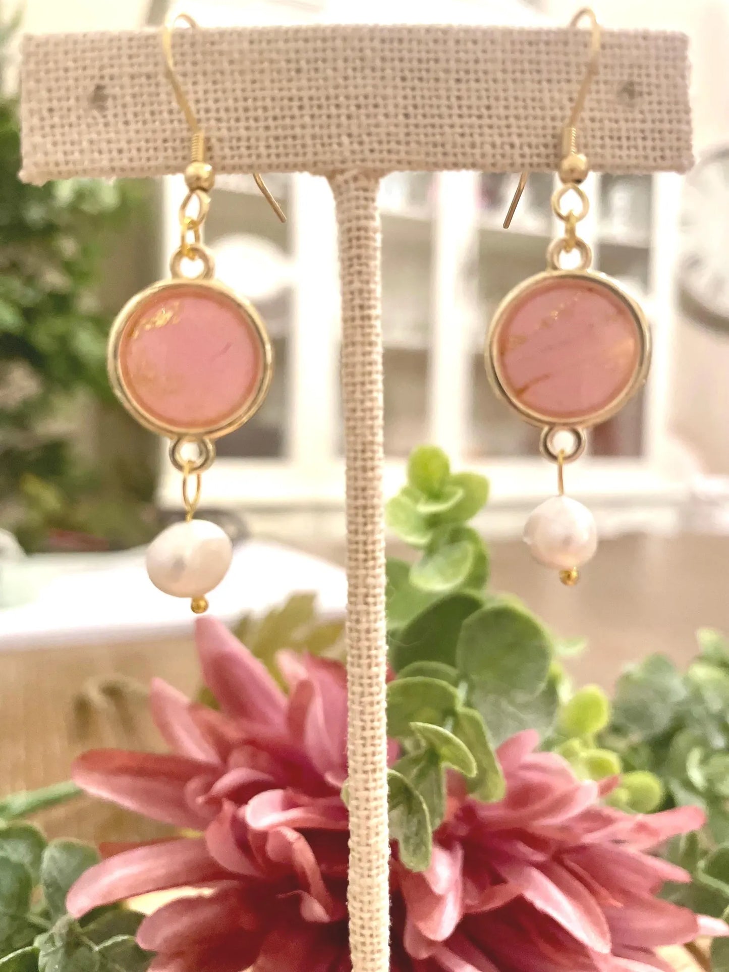 Pink Faux Stone | Handmade Polymer Clay Earrings