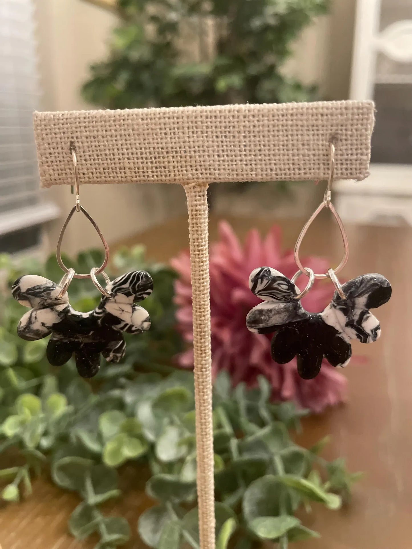 Black/White Marbled Earrings | Handmade Polymer Clay Jewelry