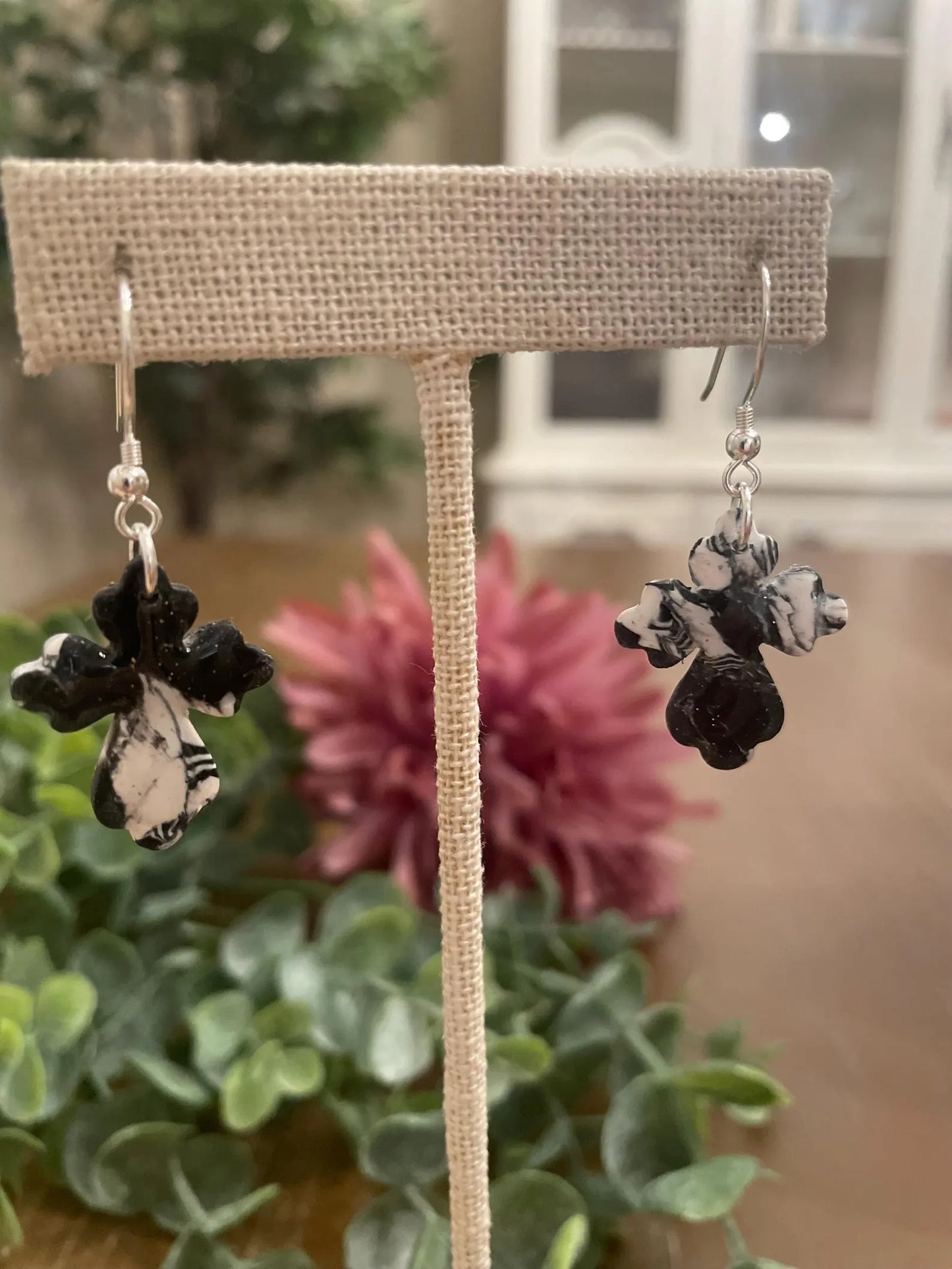 Black/White Marbled Earrings | Handmade Polymer Clay Jewelry