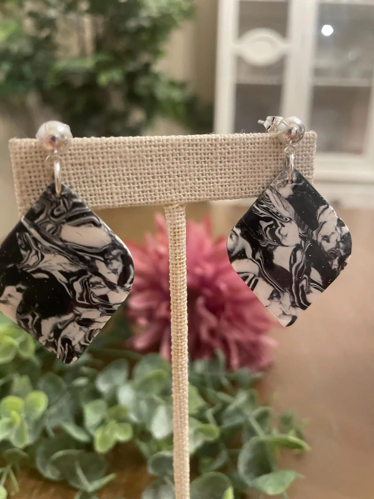 Black/White Marbled Earrings | Handmade Polymer Clay Jewelry