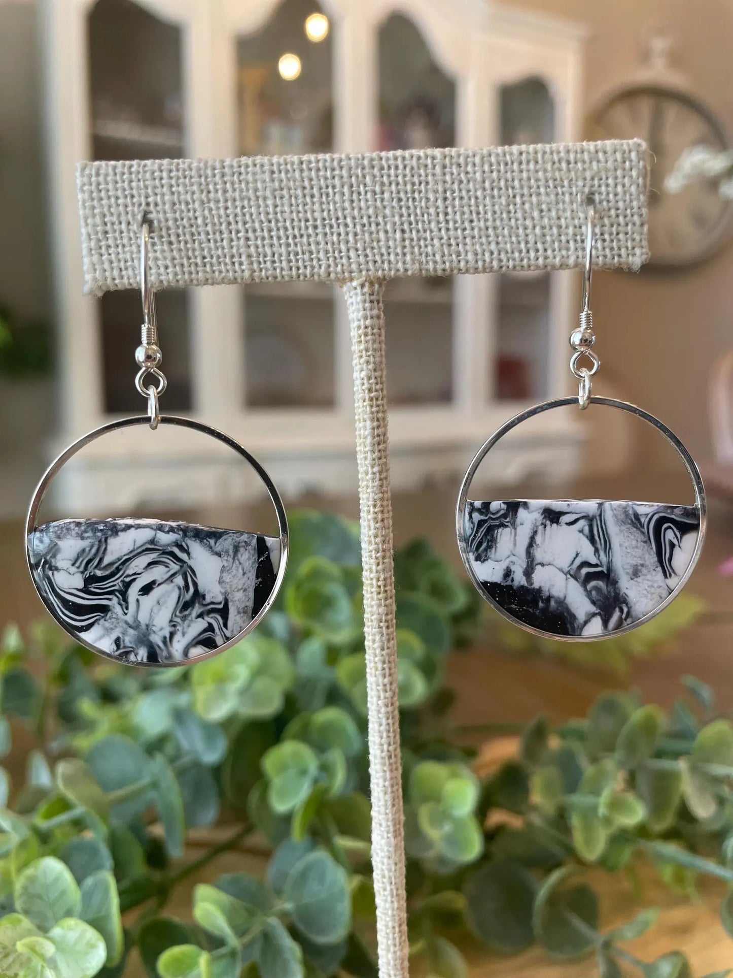 Black/White Marbled Earrings | Handmade Polymer Clay Jewelry