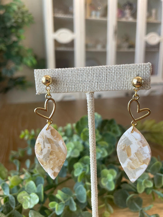Gold/White Marbled Earrings | Polymer Clay Earrings