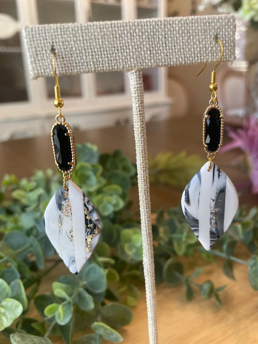 Black/White Marbled Earrings | Handmade Polymer Clay Jewelry