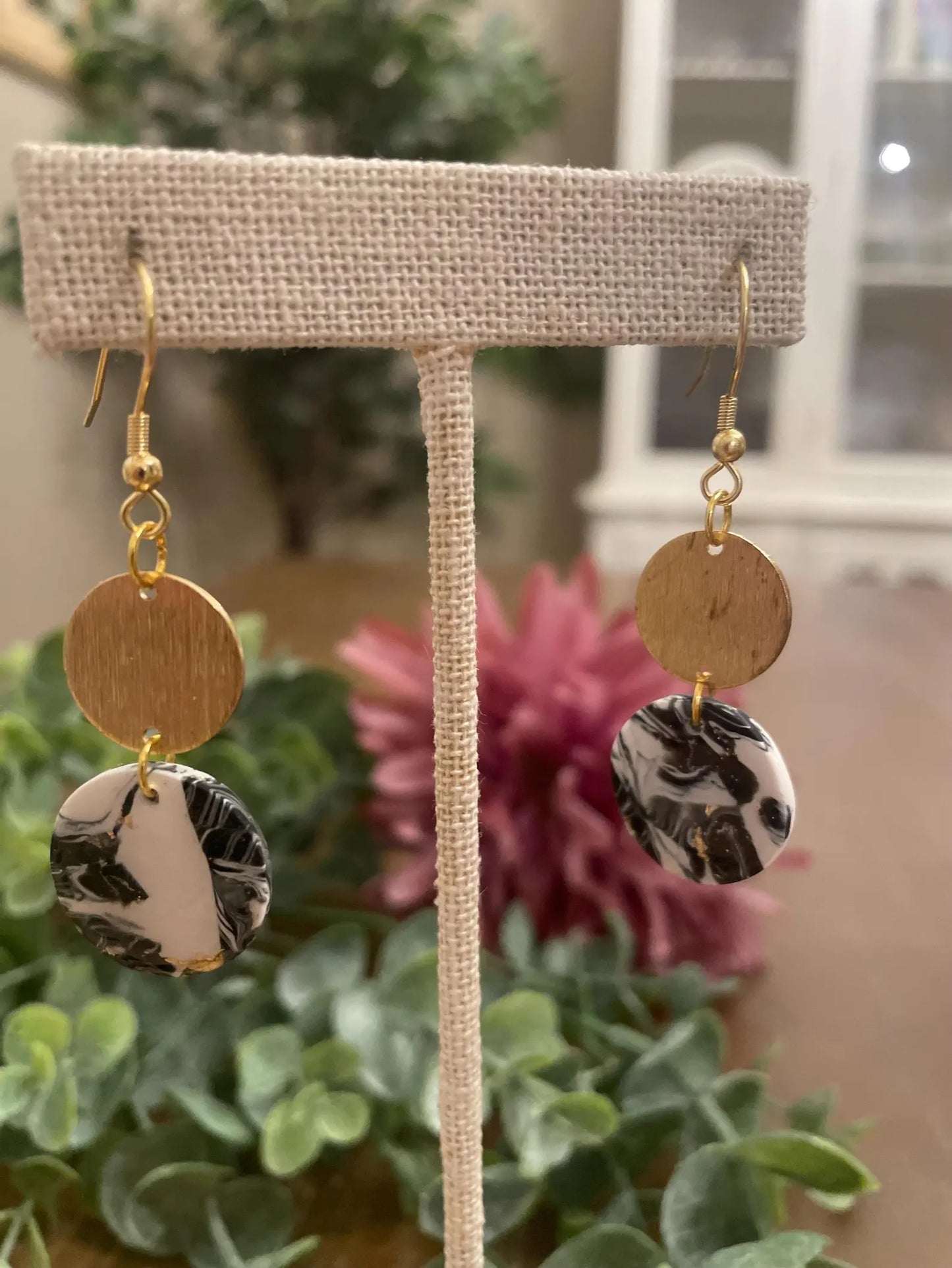 Black/White Marbled Earrings | Handmade Polymer Clay Jewelry