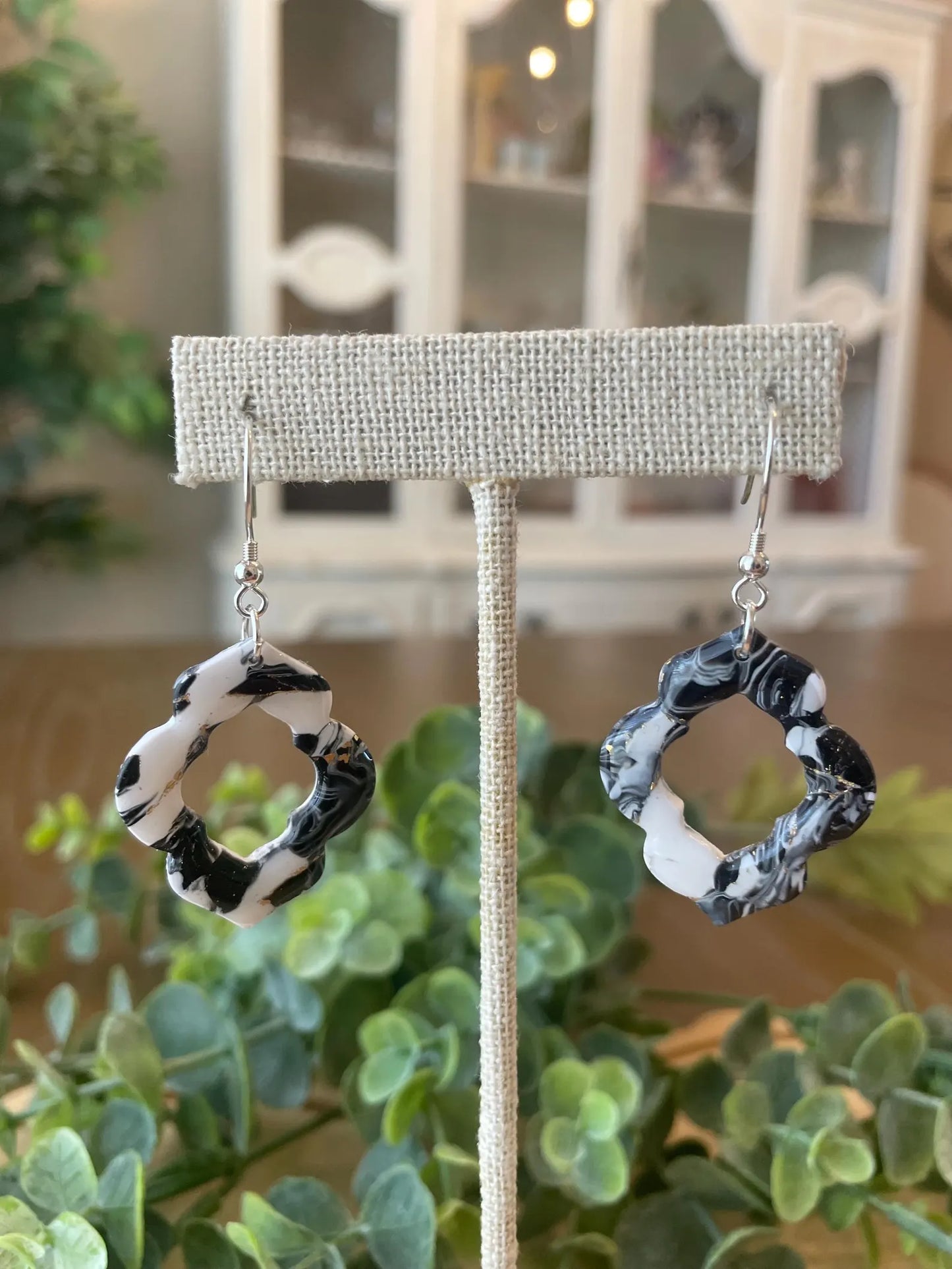 Black/White Marbled Earrings | Handmade Polymer Clay Jewelry