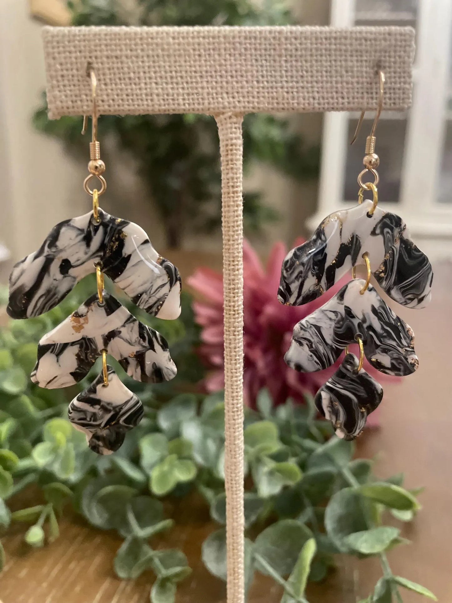 Black/White Marbled Earrings | Handmade Polymer Clay Jewelry