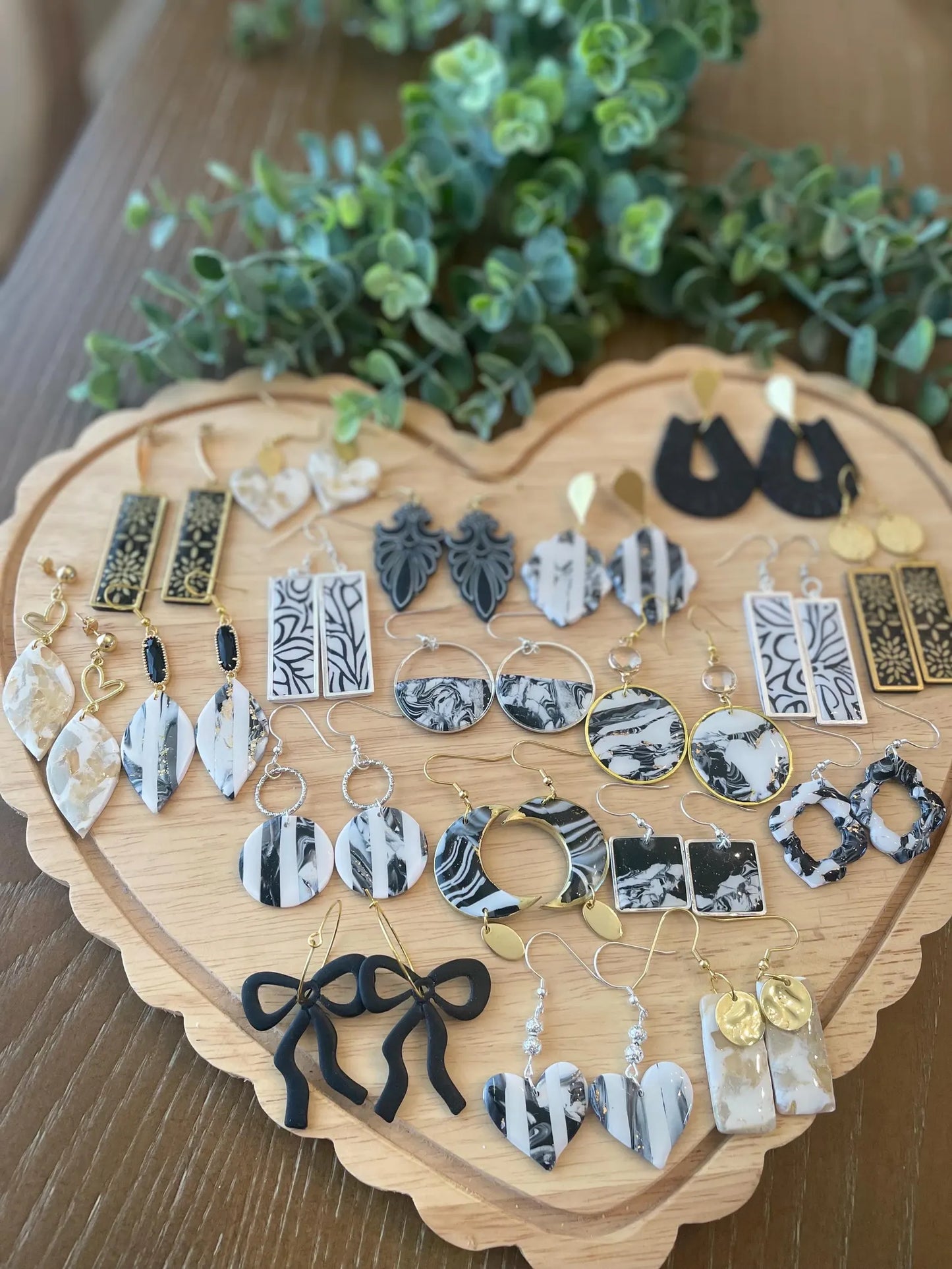 Black/White Marbled Earrings | Handmade Polymer Clay Jewelry