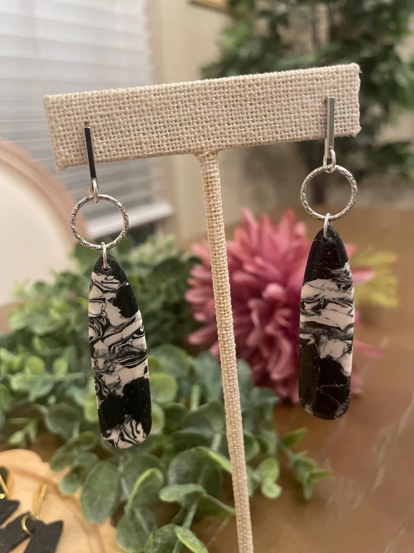 Black/White Marbled Earrings | Handmade Polymer Clay Jewelry