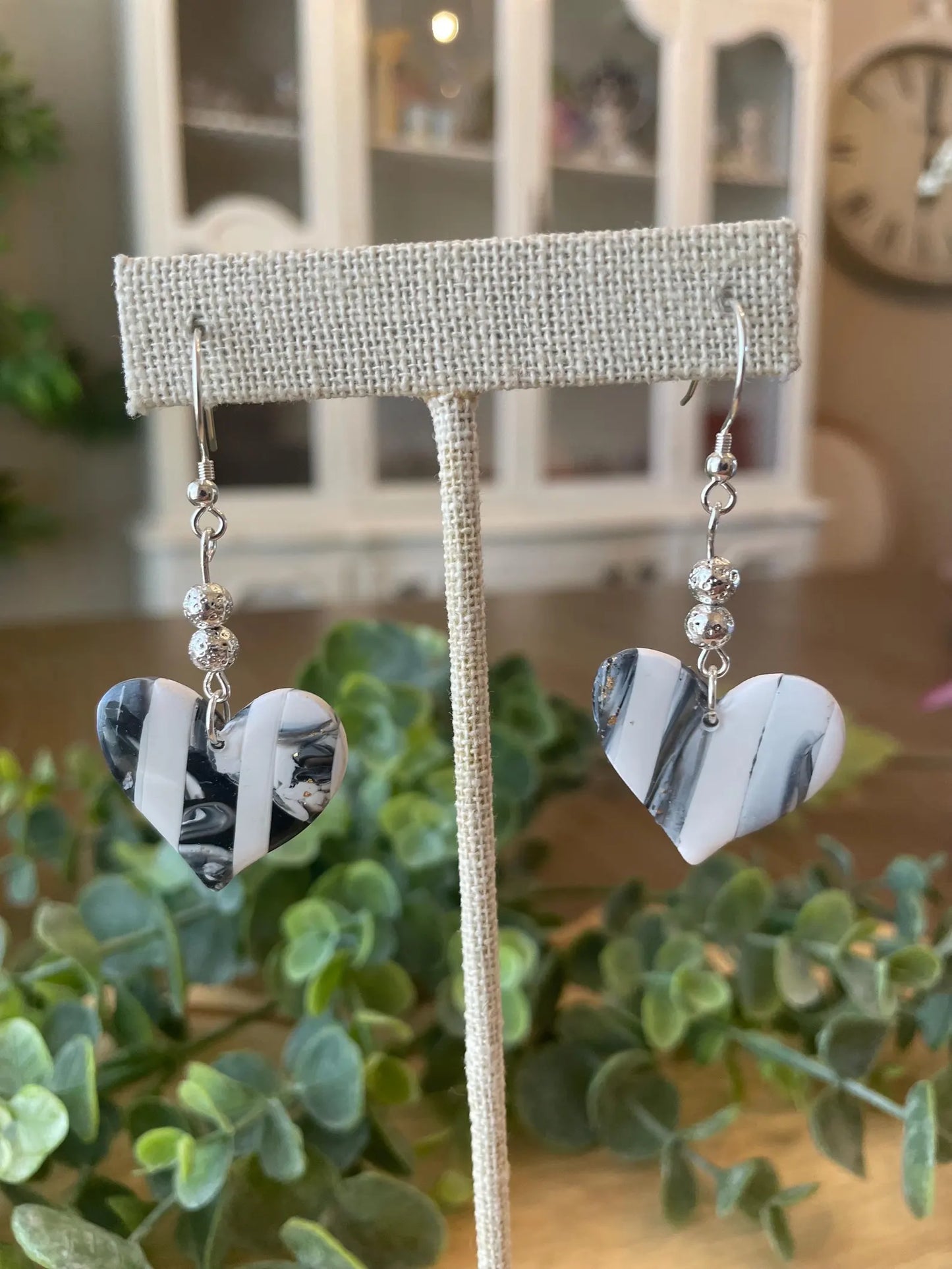 Black/White Marbled Earrings | Handmade Polymer Clay Jewelry