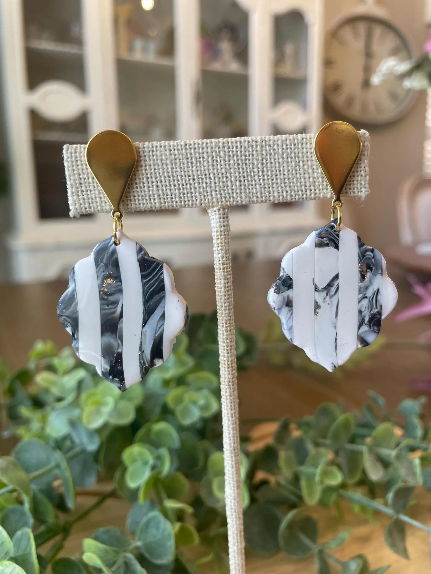 Black/White Marbled Earrings | Handmade Polymer Clay Jewelry